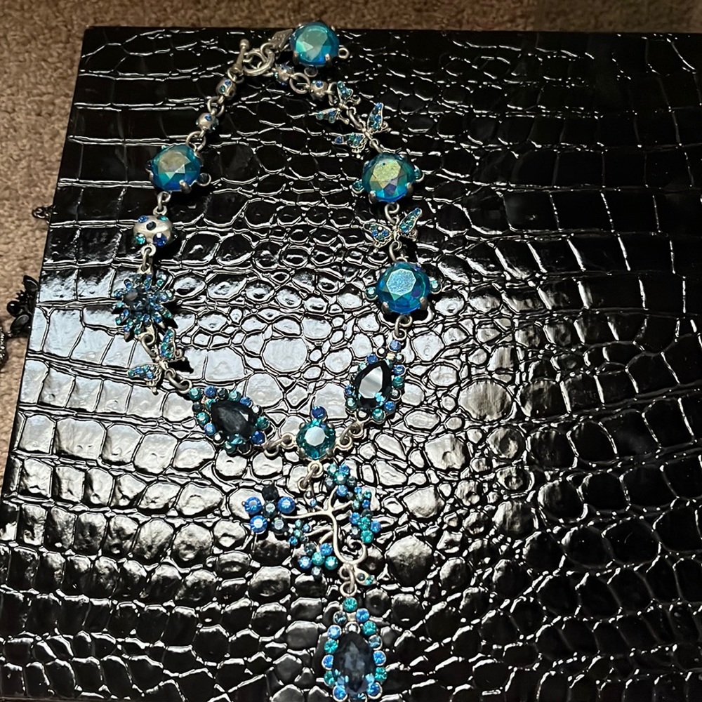 Vintage blue Rodrigo Otazu rhinestone bib necklace.
